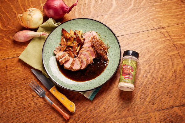 Smoky Pork Tenderloin with Roasted Apples and Caramelized Onion Jam